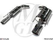 Premium exhaust system for Mercedes-Benz W221 S-Class S600 V12, featuring polished stainless steel construction.