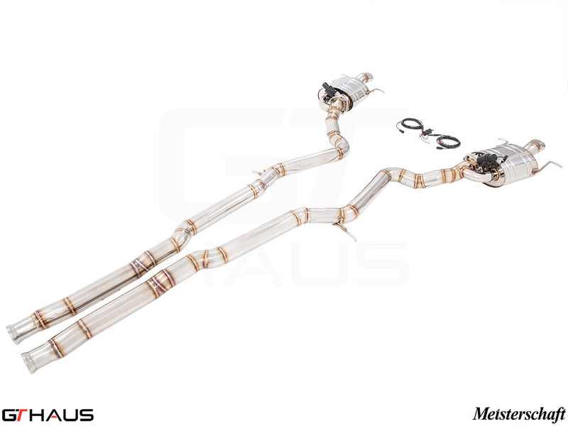 Premium exhaust system for 2011-2013 Mercedes-Benz W221 S-Class S600 V12, featuring stainless steel construction and electronic valves.