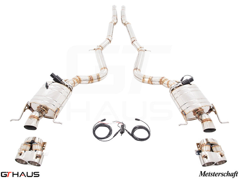 Premium exhaust system for 2011-2013 Mercedes-Benz W221 S-Class S600 V12, featuring stainless steel construction and electronic valves.