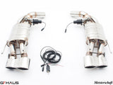 Premium exhaust system for Mercedes-Benz W221 S-Class S63 AMG, featuring dual tips and electronic valve control.