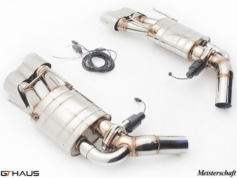 Premium stainless steel exhaust system for 2011-2013 Mercedes-Benz W221 S63 V8 Bi-turbo, featuring electronic valve control.