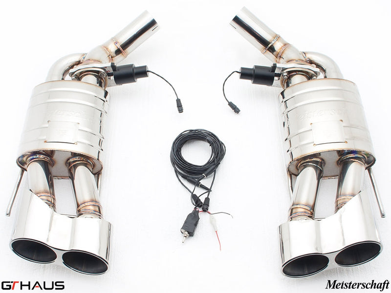 Premium exhaust system for Mercedes-Benz W221 S-Class S65 AMG, featuring dual tips and electronic valve control.