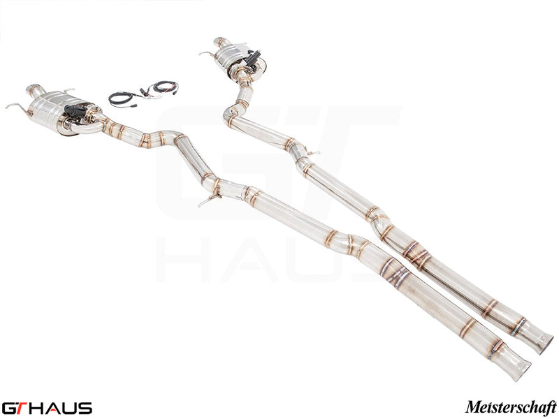 Premium performance exhaust system for Mercedes-Benz W222 S-Class Sedan S63, featuring stainless steel construction and electronic valve control.