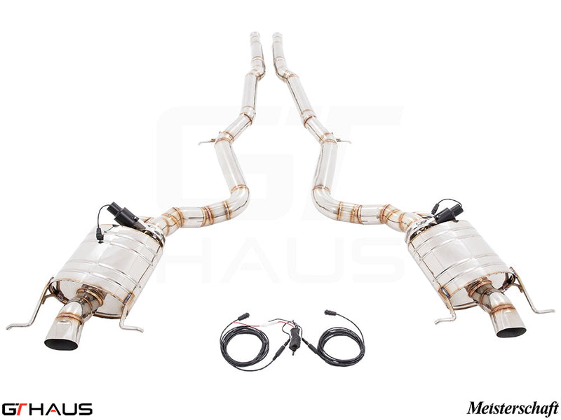 Premium performance exhaust system for Mercedes-Benz W222 S63 AMG Sedan, featuring stainless steel construction and electronic valve control.