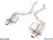 Premium stainless steel exhaust system for the 2024+ Mercedes-Benz W223 S63E AMG Hybrid, featuring dual tips and performance design.