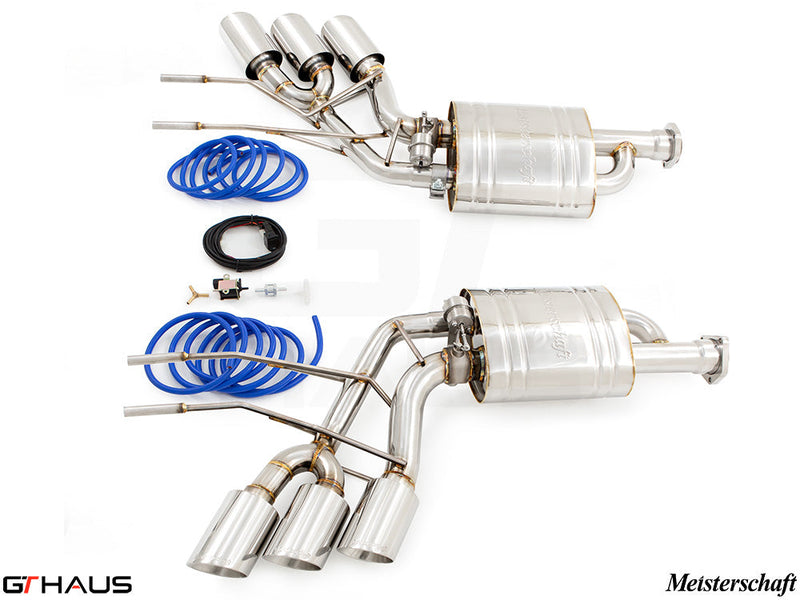 Premium exhaust system for Mercedes-Benz W463 G-Class G500/550 AMG 4x4 Special Edition, featuring stainless steel construction and electronic valve control.