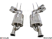 Premium exhaust system for Mercedes-Benz W463 G-Class G500/550 featuring polished stainless steel construction and dual tips.