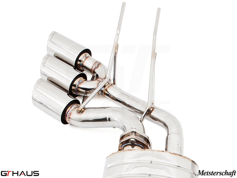 Premium exhaust system for Mercedes-Benz W463 G-Class G500/550 featuring polished stainless steel tips and advanced design.