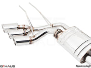 Premium exhaust system for Mercedes-Benz W463 G-Class G500/550 featuring polished stainless steel and triple tips.