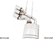 Meisterschaft exhaust system for Mercedes-Benz G55 AMG, featuring polished stainless steel and quad-tip design.