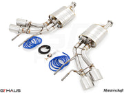 Premium exhaust system for Mercedes-Benz W463 G-Class G63 AMG featuring V8 Bi-turbo, includes valves and installation components.