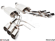 Premium exhaust system for Mercedes-Benz W463 G-Class G63 AMG featuring polished stainless steel and quad tips.