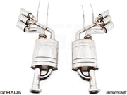 Premium exhaust system for Mercedes-Benz W463 G-Class G63 AMG, featuring polished stainless steel and dual tips.