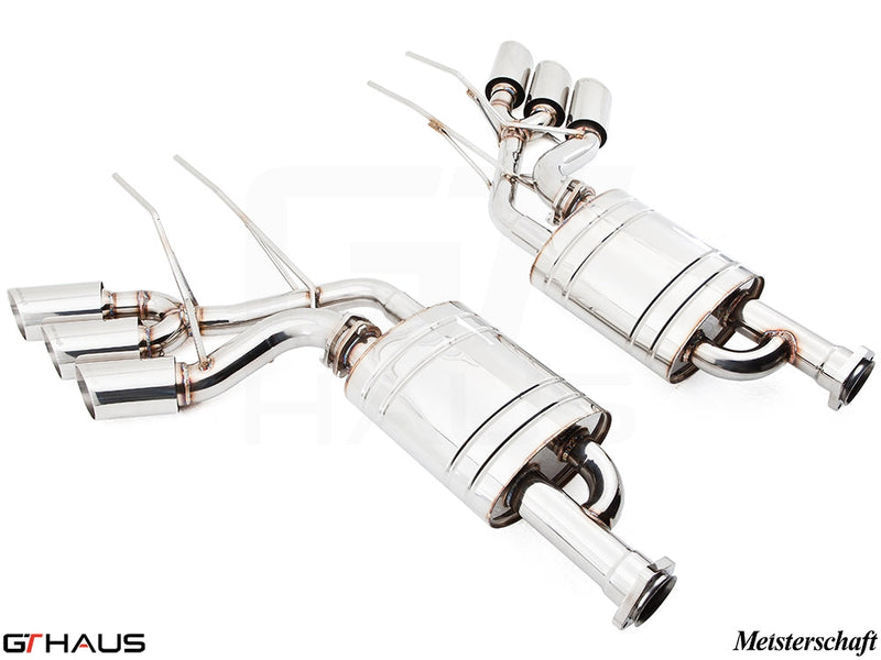 Premium performance exhaust system for Mercedes-Benz W463 G-Class G63 AMG featuring polished stainless steel construction.