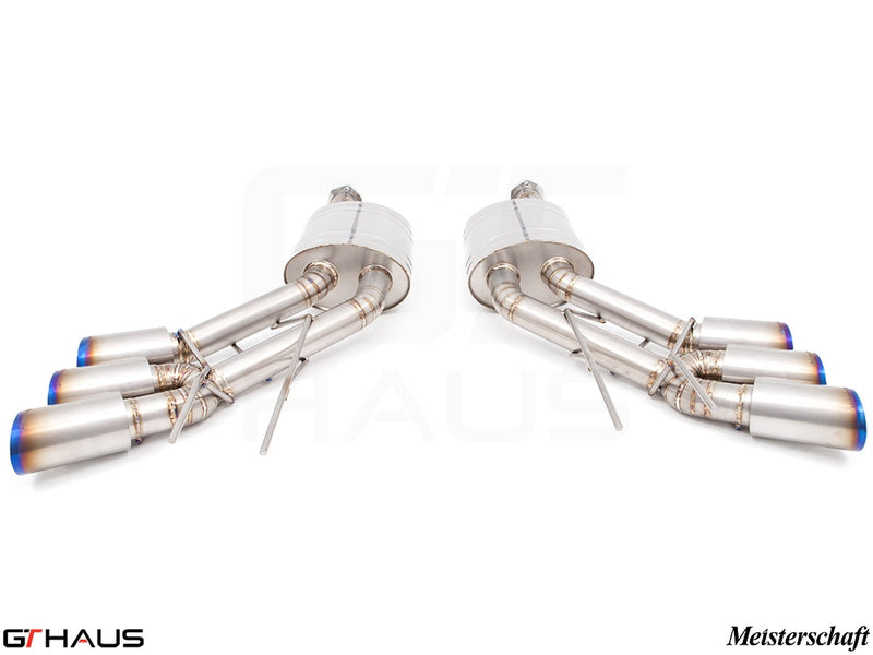 Premium exhaust system for Mercedes-Benz W463 G-Class G63 AMG, featuring stainless steel construction and quad tips.