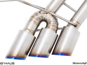 Premium exhaust system for Mercedes-Benz W463 G-Class G63 AMG featuring polished stainless steel tips and precision welding.