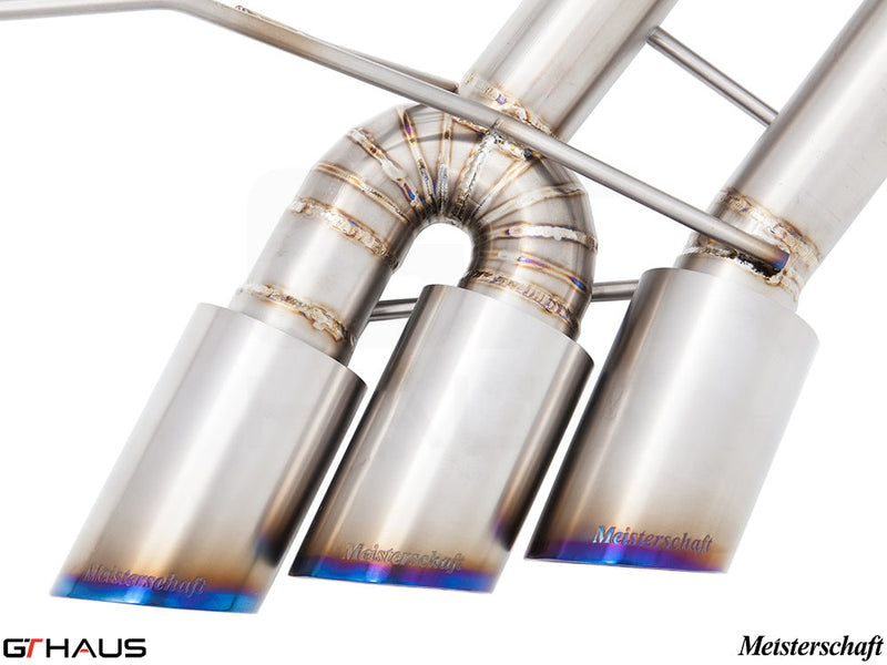 Premium exhaust system for Mercedes-Benz W463 G-Class G63 AMG featuring polished stainless steel tips and precision welding.