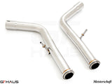 Stainless steel down pipes for 2019+ Mercedes-Benz G-Class G500/550, designed for secondary cat-delete performance enhancement.