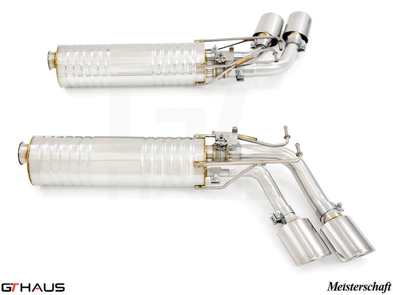 Premium exhaust system for Mercedes-Benz W463 G-Class G500/550 V8 turbo, featuring stainless steel construction and dual tips.