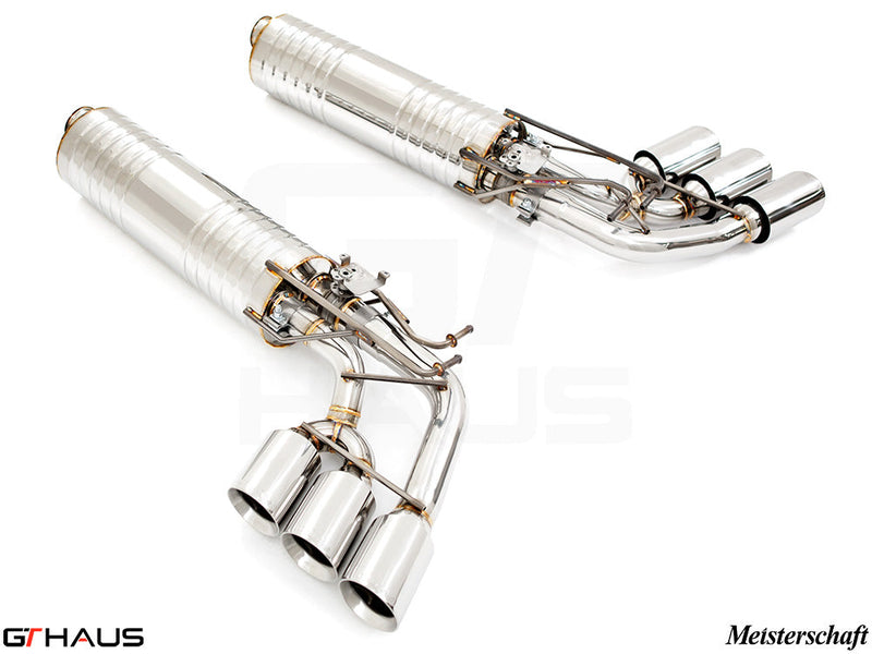 Premium exhaust system for Mercedes-Benz W463 G-Class G500/550 V8 turbo, featuring stainless steel construction and electronic valve control.