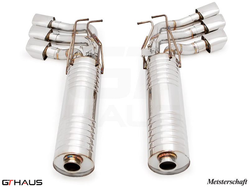 Premium exhaust system for Mercedes-Benz W463 G-Class G500/550 V8 turbo, featuring polished stainless steel construction.