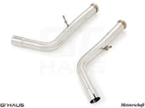 Stainless steel downpipes for 2019+ Mercedes-Benz G63 AMG, designed for secondary cat-delete and enhanced performance.