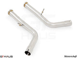 Stainless steel down pipes for 2019+ Mercedes-Benz G63 AMG, designed for secondary cat-delete performance enhancement.