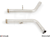 Mercedes-Benz W463 G-Class G63 AMG V8 bi-turbo 2019+ down pipe for secondary cat-delete, crafted from high-quality stainless steel.