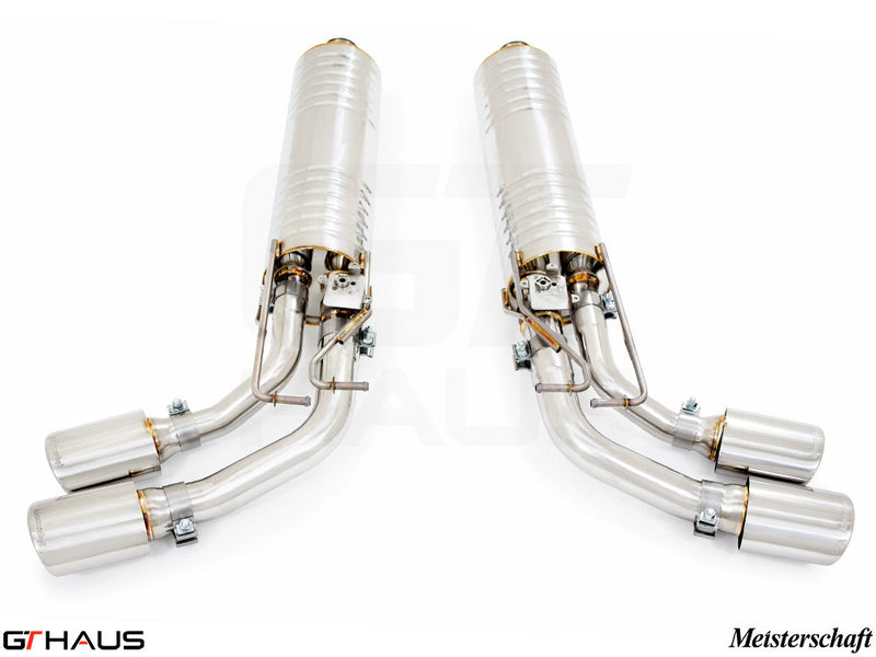 Premium exhaust system for 2019+ Mercedes-Benz G63 AMG, featuring dual tips and high-performance stainless steel construction.