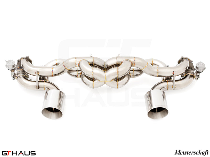Premium exhaust system for Porsche 718 Boxster Spyder RS, featuring T304 stainless steel and electronic valve control.
