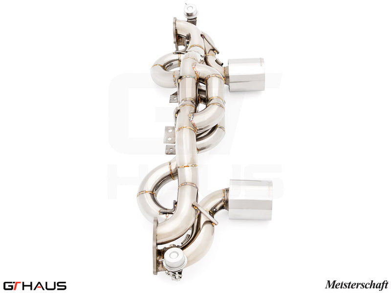 Premium exhaust system for Porsche 718 Boxster Spyder RS, featuring T304 stainless steel and precision engineering.