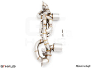 Premium Meisterschaft exhaust system for Porsche 718 Cayman GT4RS, featuring high-performance stainless steel design.