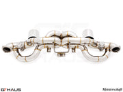 Premium Meisterschaft exhaust system for Porsche 718 Cayman GT4RS, featuring stainless steel construction and precision welding.