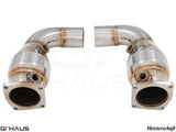 Porsche 911 (991 Chassis) 2012+ down pipes with OBD2 and 400 CEL sport cats for enhanced performance.