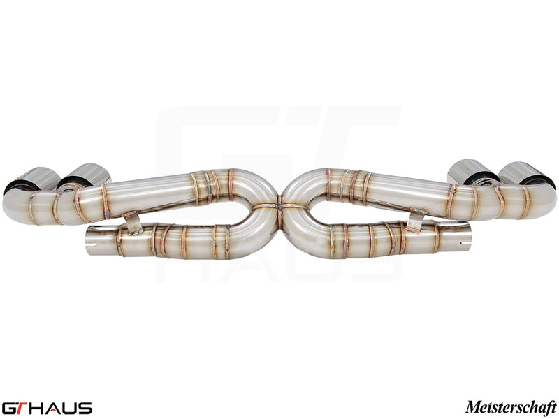 Premium performance exhaust system for Porsche 911 Turbo and Turbo S (991 chassis) featuring stainless steel construction.