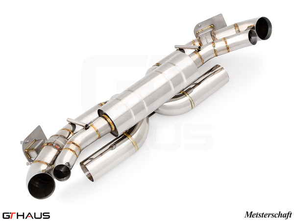 Premium Meisterschaft exhaust system for Porsche 911 (992) Carrera models, featuring stainless steel construction and enhanced performance.