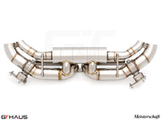 Premium Meisterschaft exhaust system for Porsche 911 (992) Carrera models, showcasing high-quality stainless steel construction.