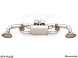 Premium exhaust system for Porsche 911 GT3RS/ST (992 Chassis) featuring stainless steel construction and dual tips.