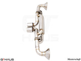 Premium exhaust system for Porsche 911 GT3RS/ST (992 Chassis) featuring stainless steel construction and electronic valve control.