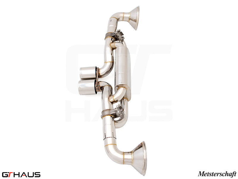 Premium exhaust system for Porsche 911 GT3RS/ST (992 Chassis) featuring stainless steel construction and electronic valve control.