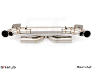 Premium Meisterschaft exhaust system for Porsche 911 (992 Chassis) GTS, featuring polished stainless steel construction.