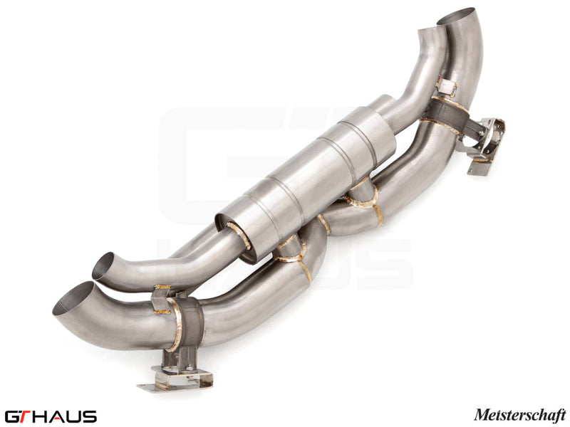 Premium exhaust system for Porsche 911 GTS (992 Chassis) 2019-2024, featuring stainless steel construction and performance design.
