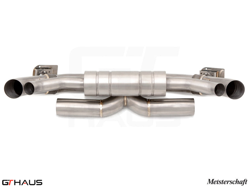 Premium exhaust system for Porsche 911 GTS (992 Chassis) featuring dual tips and high-quality stainless steel construction.