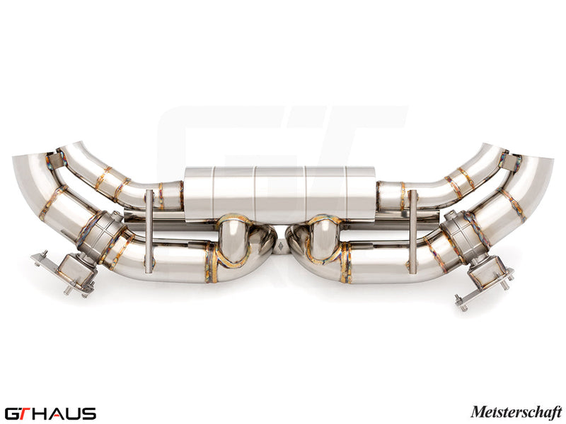 Premium exhaust system for Porsche 911 Turbo/Turbo S/Sport Classic, featuring stainless steel construction and precision engineering.