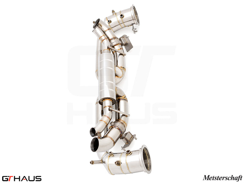 Premium performance exhaust system for Porsche 911 Turbo/Turbo S/Sport Classic, featuring stainless steel construction.