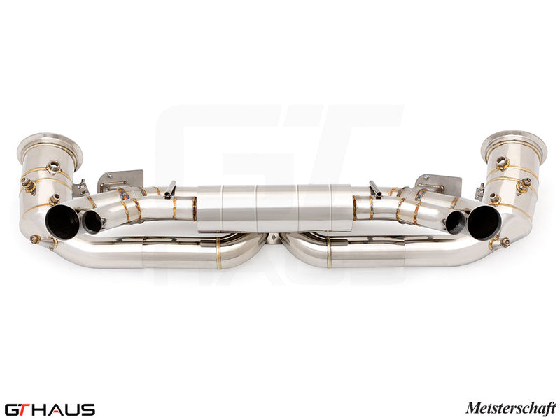 Premium exhaust system for Porsche 911 Turbo/Turbo S/Sport Classic, featuring stainless steel construction and precision engineering.