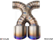 Meisterschaft exhaust tips for Porsche 987 Boxster, featuring a dual design with polished stainless steel finish.