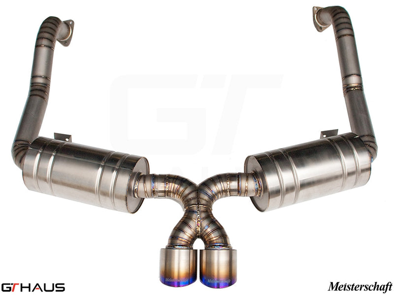 Premium exhaust system for Porsche 987 Boxster and Boxster S (2005-2008), featuring stainless steel construction and dual tips.