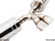 Premium exhaust system for Porsche 987 Cayman/S, featuring polished stainless steel construction and precision welding.