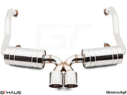 Premium exhaust system for Porsche 987.2 Boxster/S/RS (2009-2012) featuring polished stainless steel and dual tips.